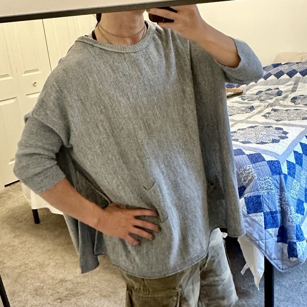 Mer Sea Catalina Sweater Women One Size Oversized Gray Boxy Slits Lagenlook